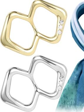 Gold & Silver Double-Square Scarf slides with Rhinestones